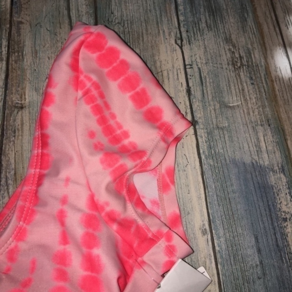 Xhilaration Pink Tie Dye Bikini Top Medium Cinched Front Cap Sleeve Crop Swim - Picture 5 of 6